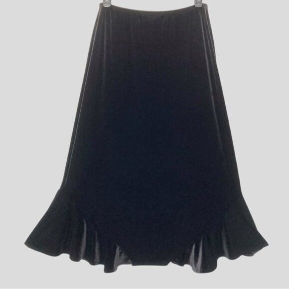 Mirasol Y2K Women’s L Maxi Black Velour Skirt Bias Ruffle Witchy  WhimsiGoth - Picture 3 of 10
